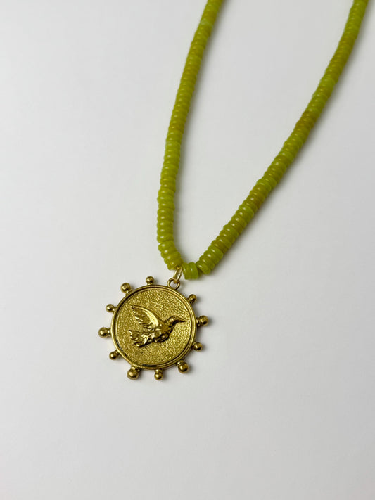 Green Beaded Duck Necklace