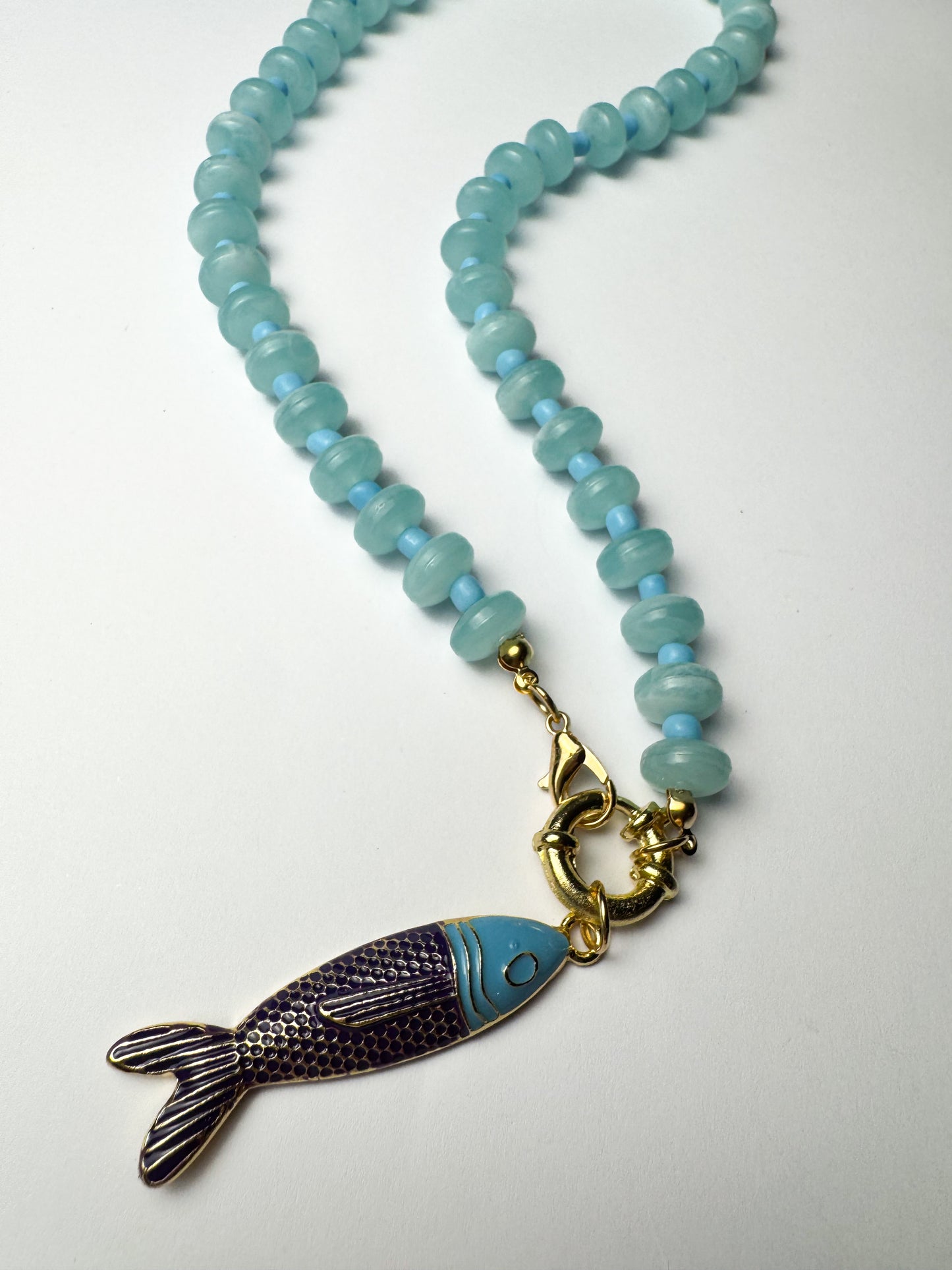 Blue Beaded Fish Necklace