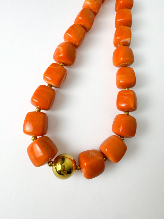 Orange Square Beaded Necklace
