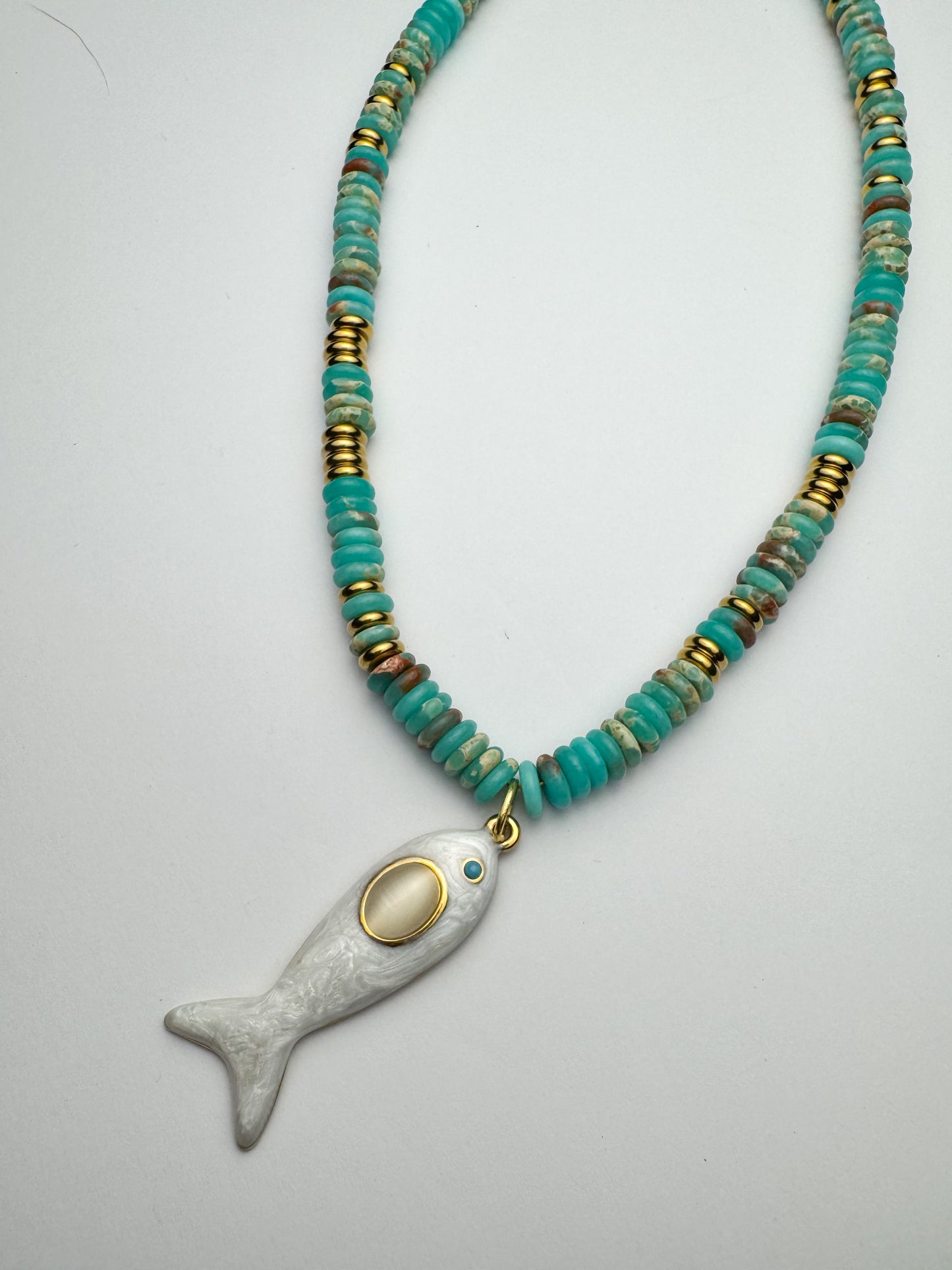 Multi Blue Beaded Fish Necklace