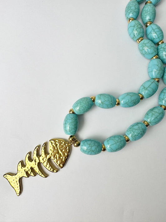Turquoise Gold Fish Necklace