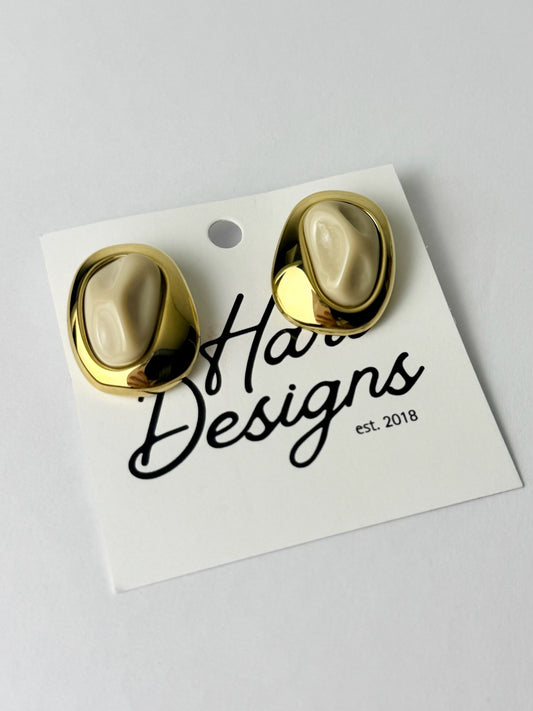 Tan Gem Statement Earrings