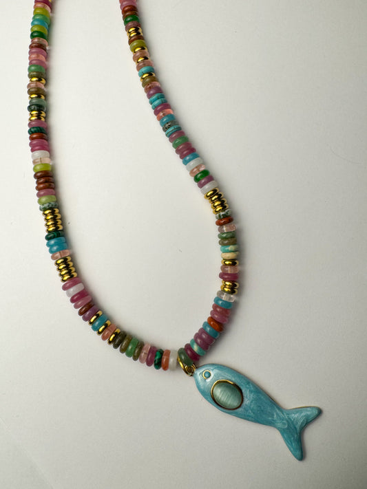 Multi Color Blue Fish Necklace