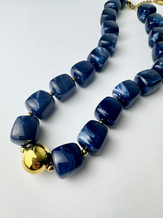 Navy Square Beaded Necklace