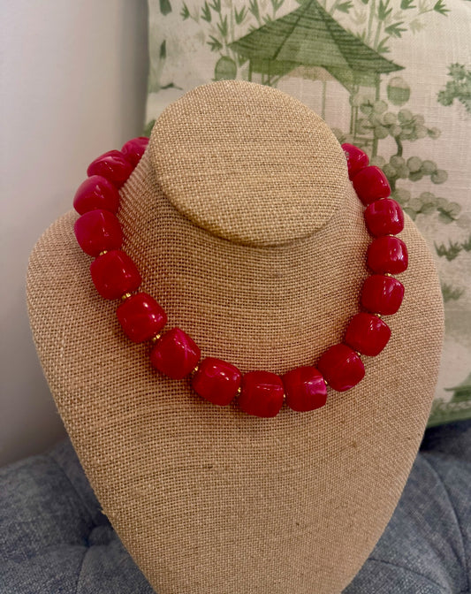 Fuchsia Chunky Beaded Necklace