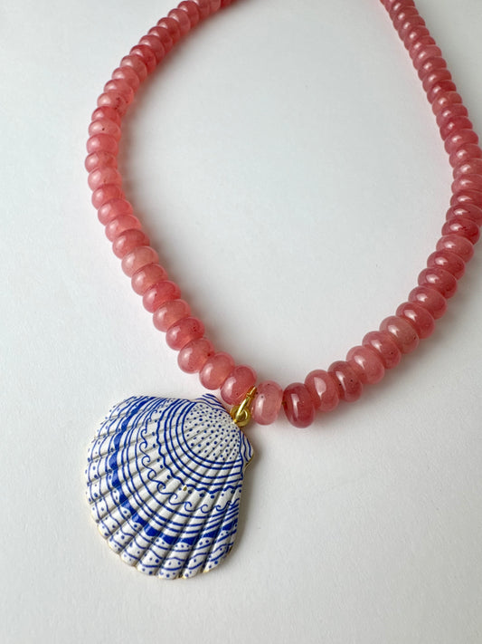 Pink Beaded Seashell Necklace