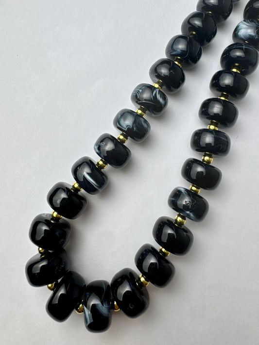 Black Marble Small Beaded Necklace