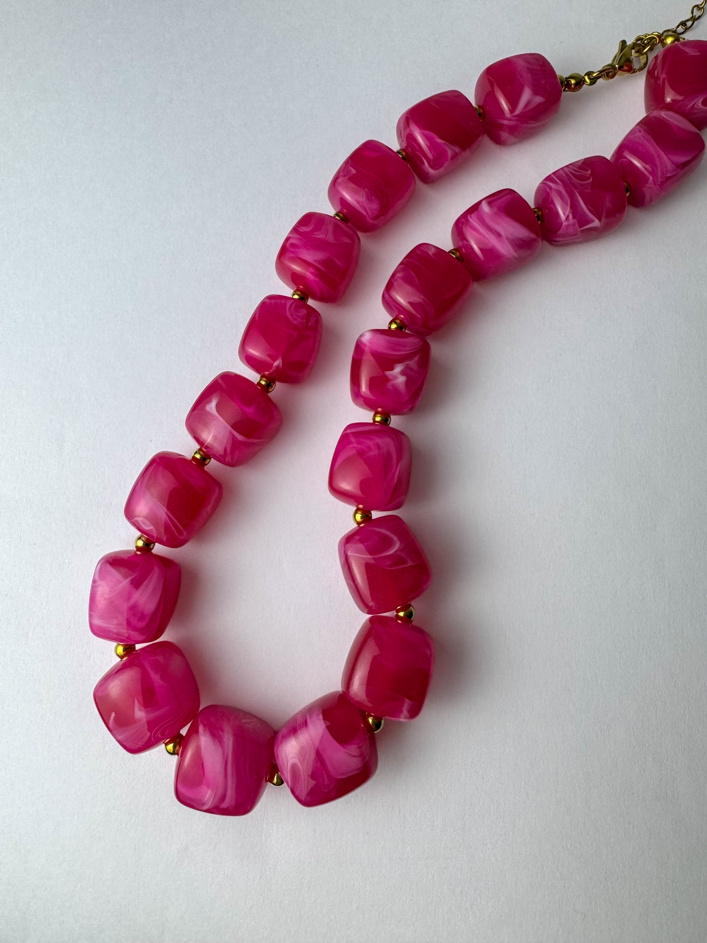 Pink Square Beaded Necklace