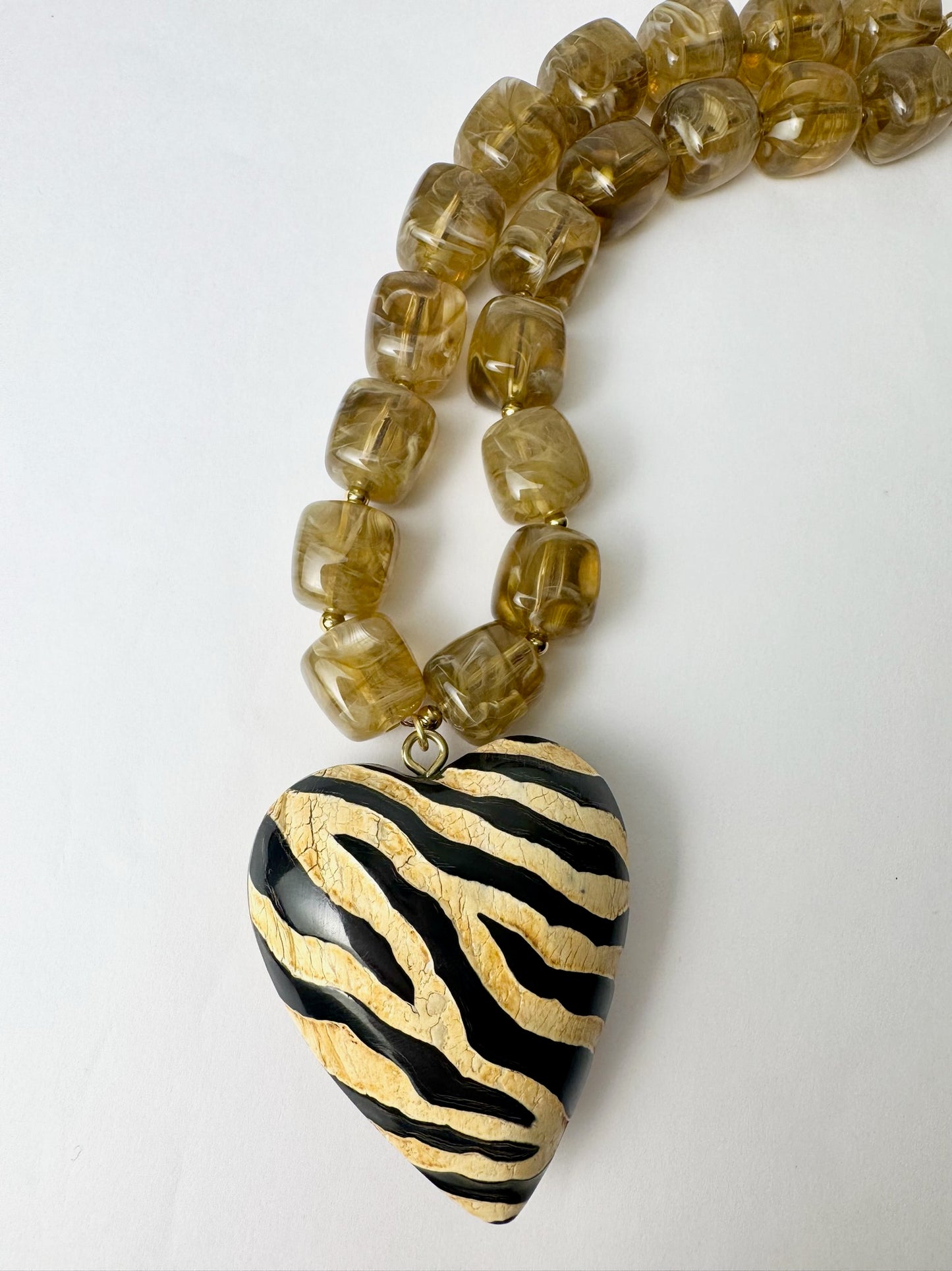 Zebra Heart Beaded Necklace