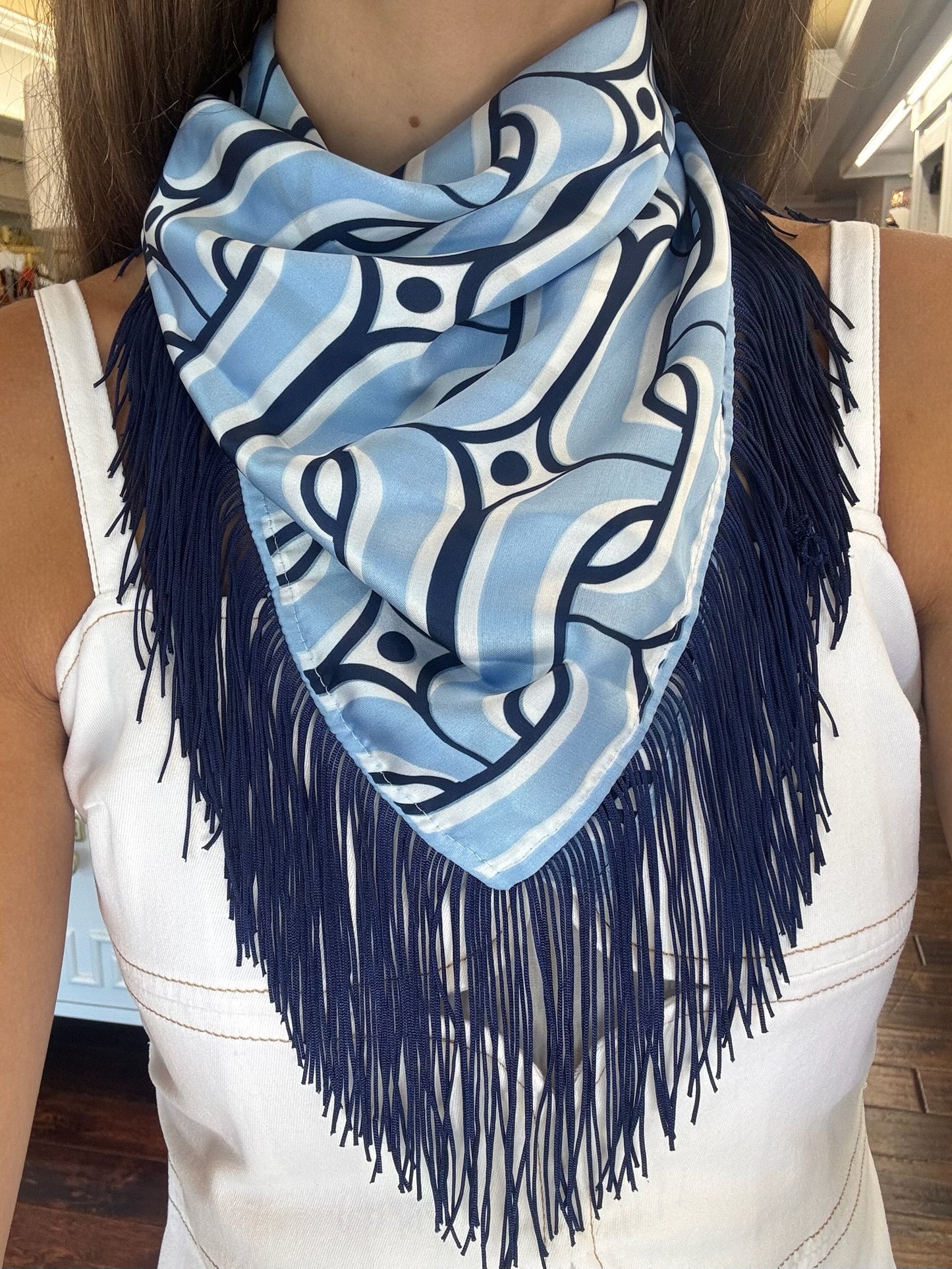 Light Blue and Navy Fringe Scarf