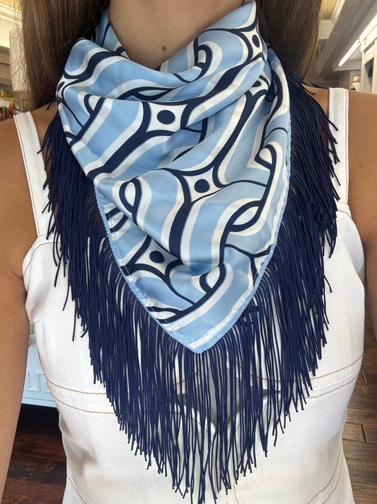 Light Blue and Navy Fringe Scarf