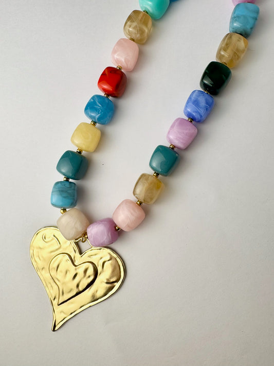 Multi Beaded Heart Necklace