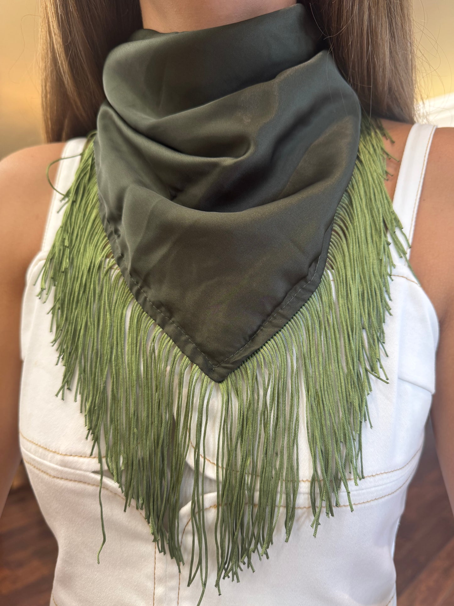 Dark Green Fringe Scarf