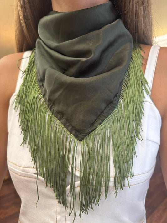 Dark Green Fringe Scarf