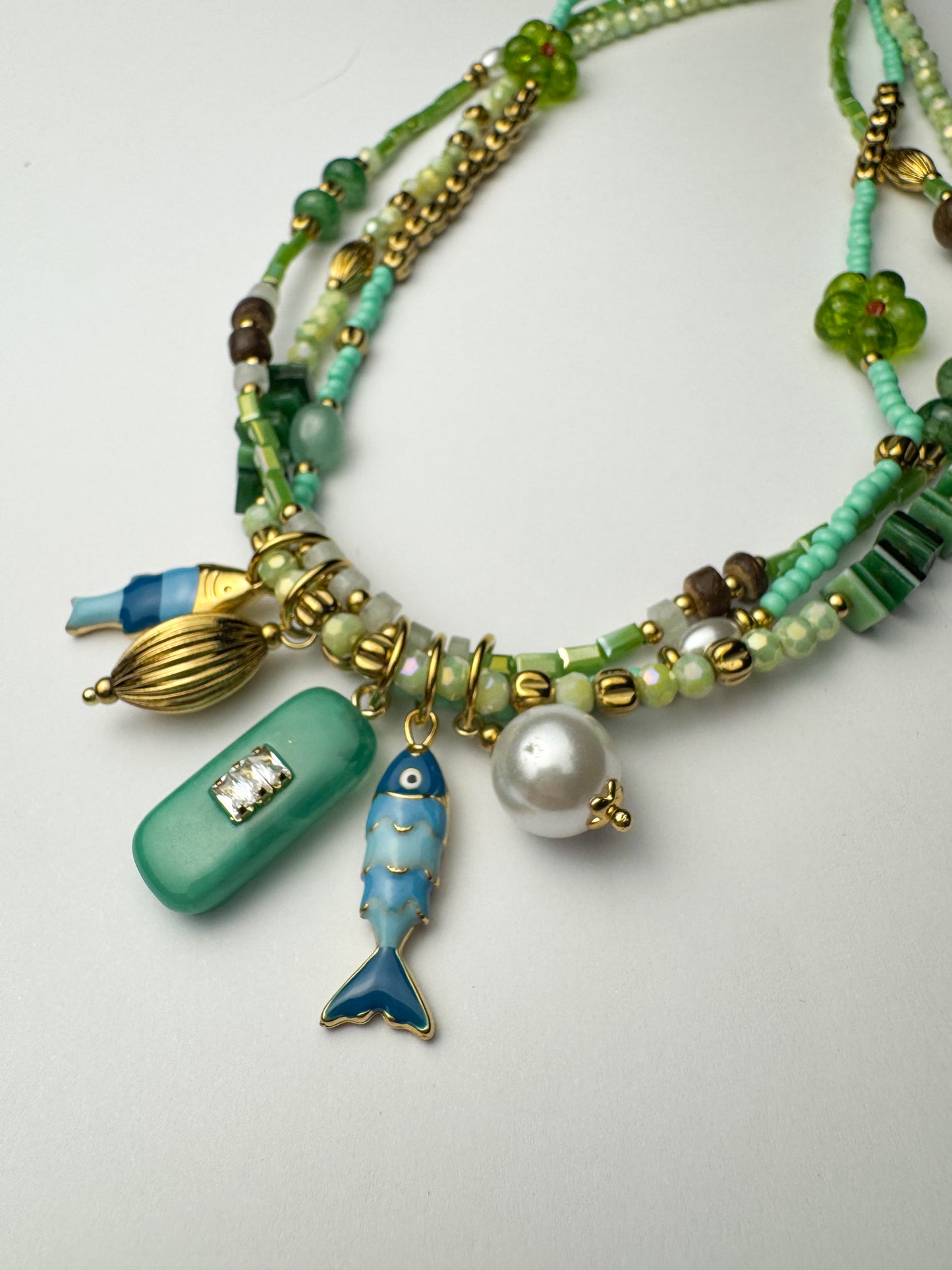Multi Strand Beaded Charm Necklace