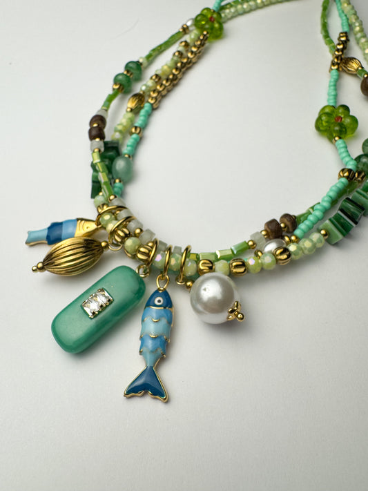 Multi Strand Beaded Charm Necklace
