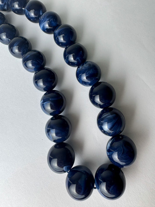 Navy Circle Beaded Chunky Necklace