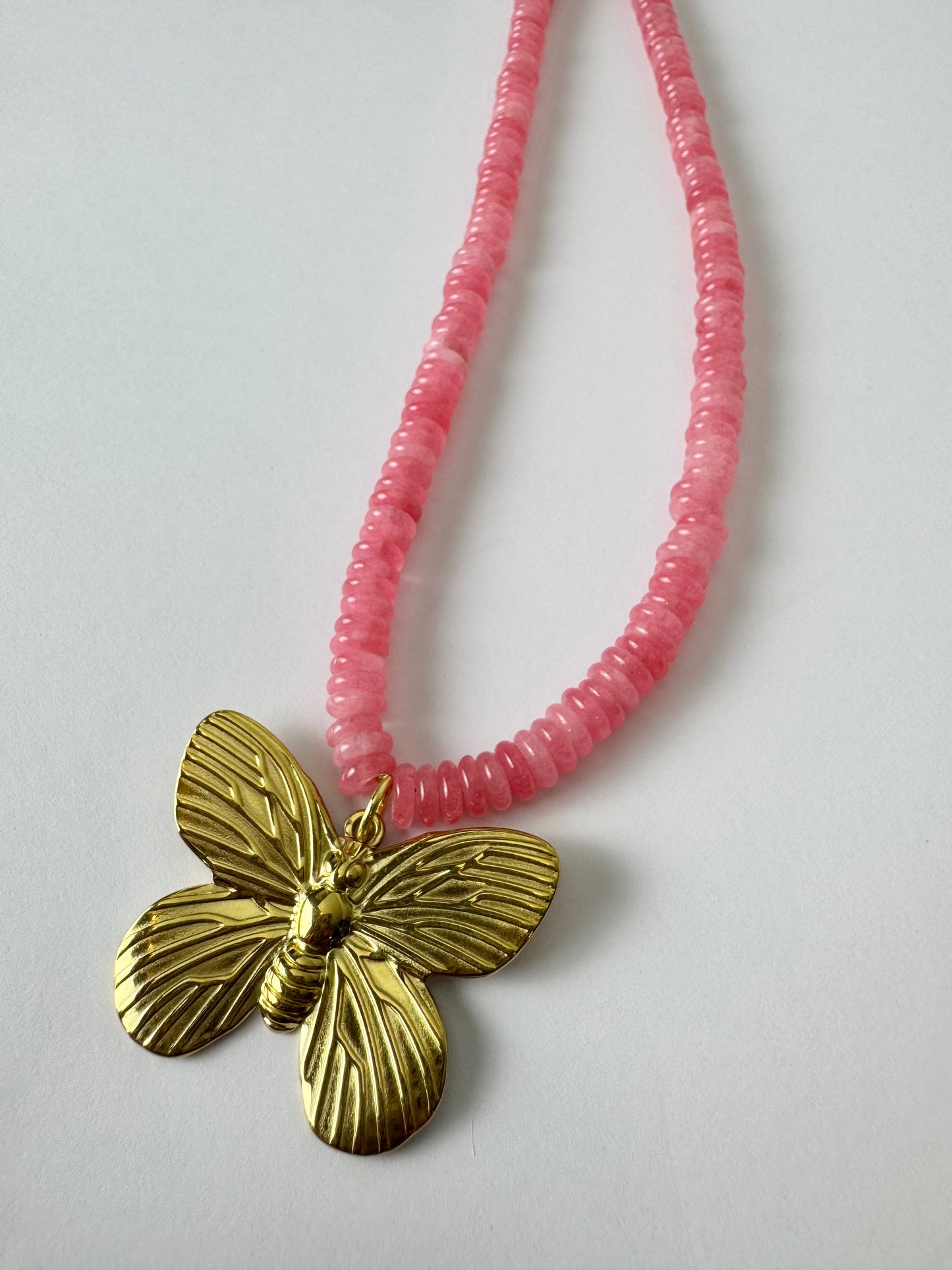 Pink Beaded Butterfly Necklace