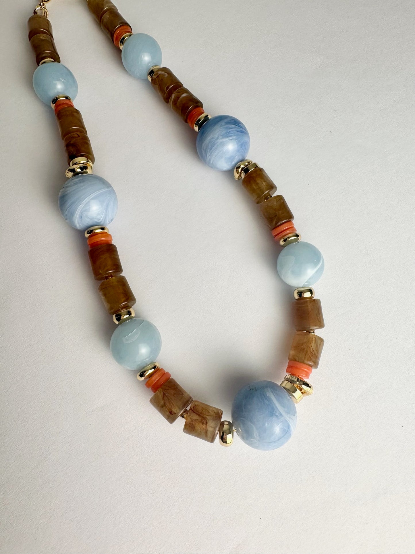 Blue Stone Ball Beaded Necklace