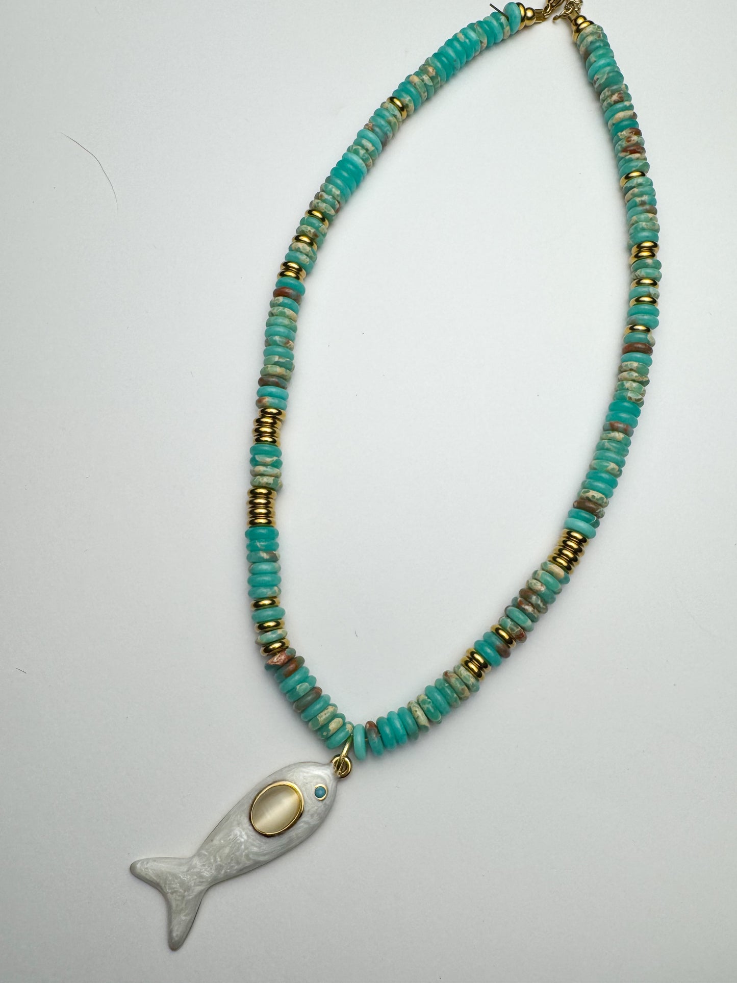 Multi Blue Beaded Fish Necklace
