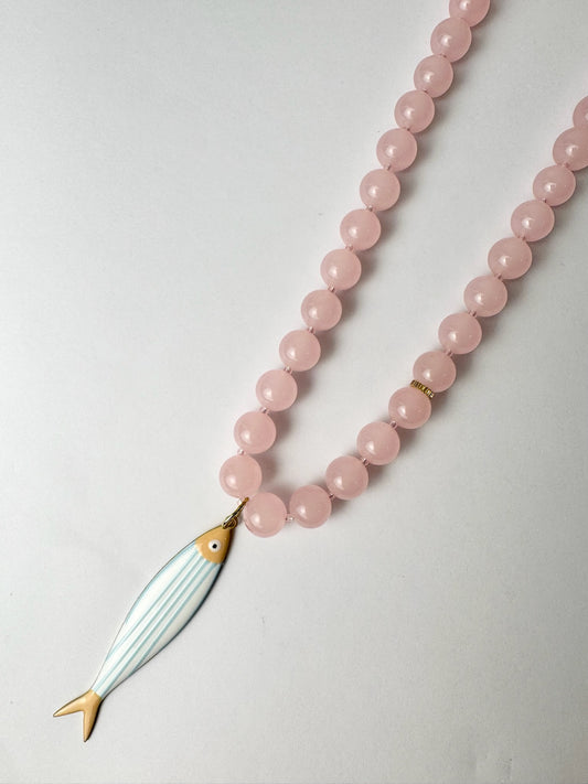 Light Pink Blue Fish Necklace