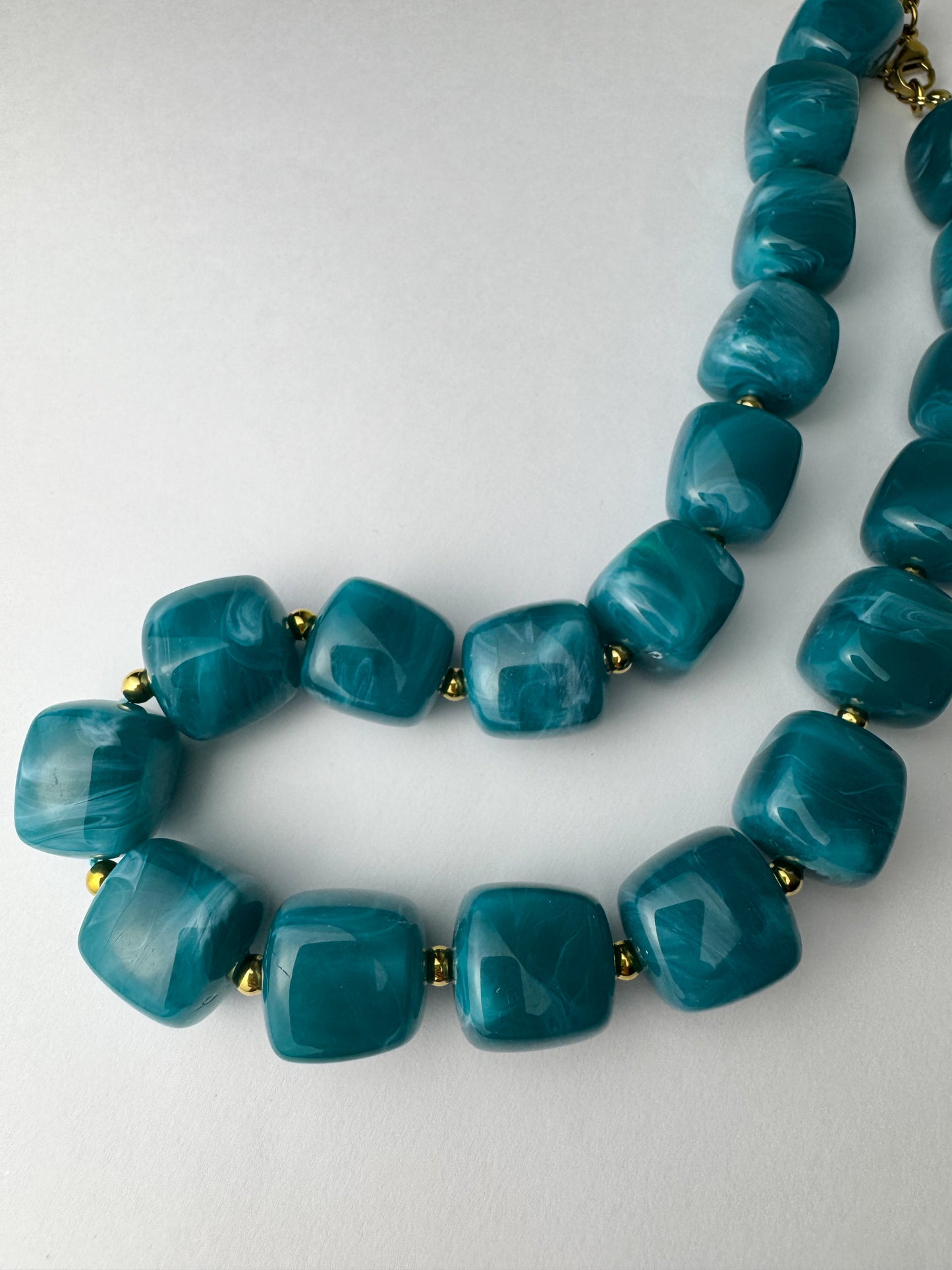 Blue Square Beaded Necklace