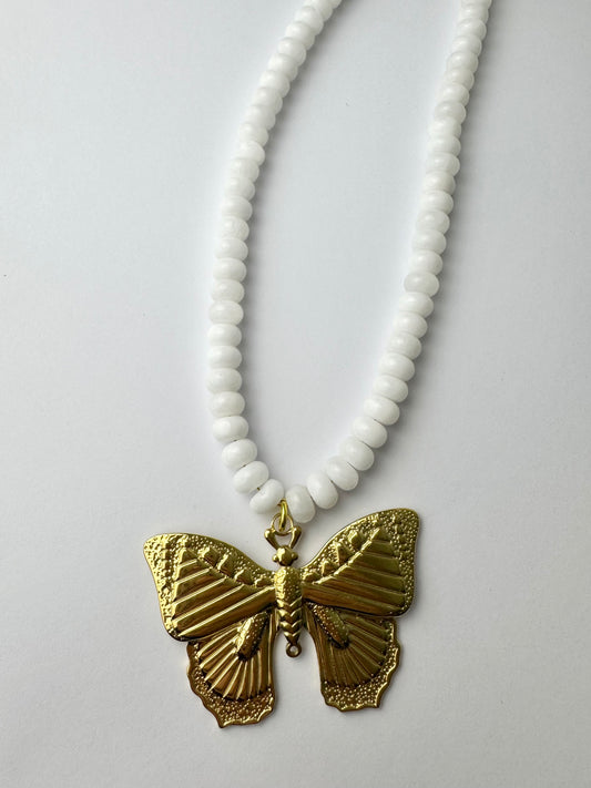 White Butterfly Necklace