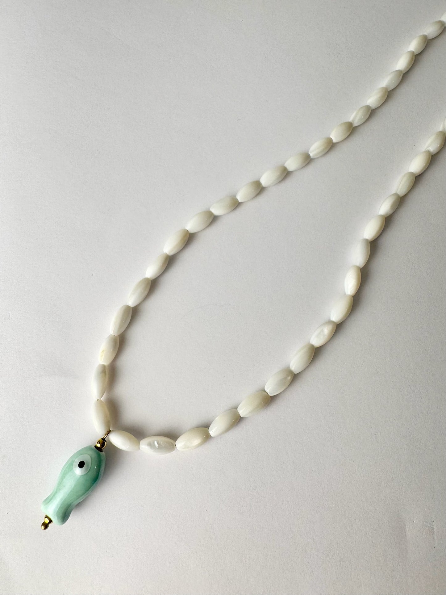 Aqua Fish White Beaded Necklace