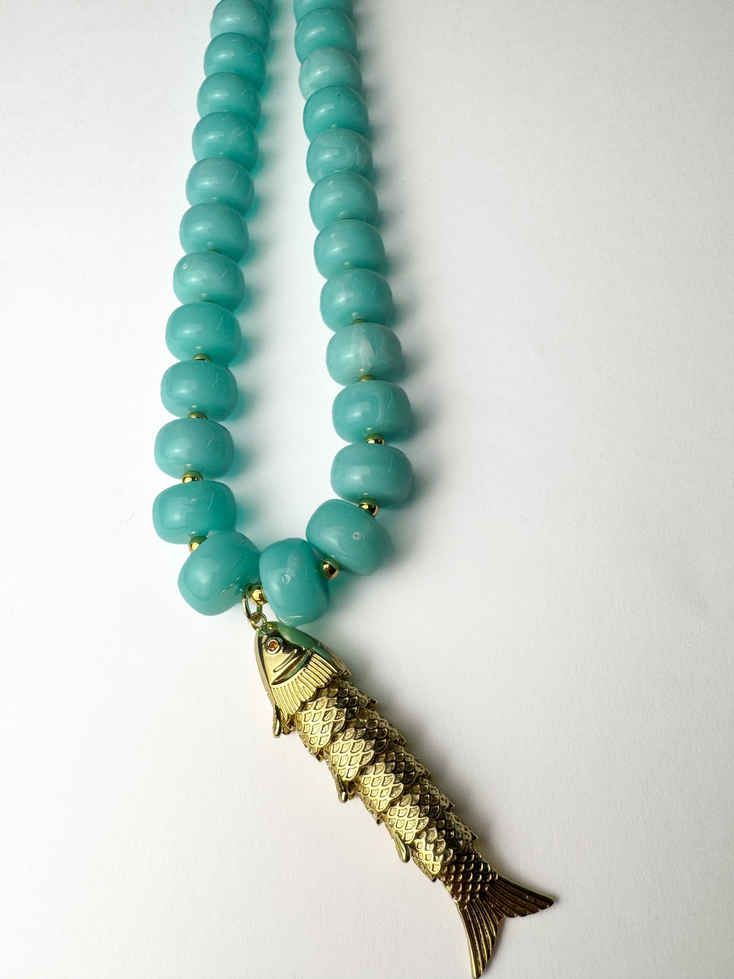Blue Beaded Fish Necklace