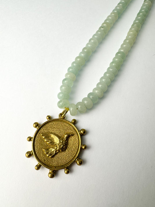 Blue Beaded Bird Necklace