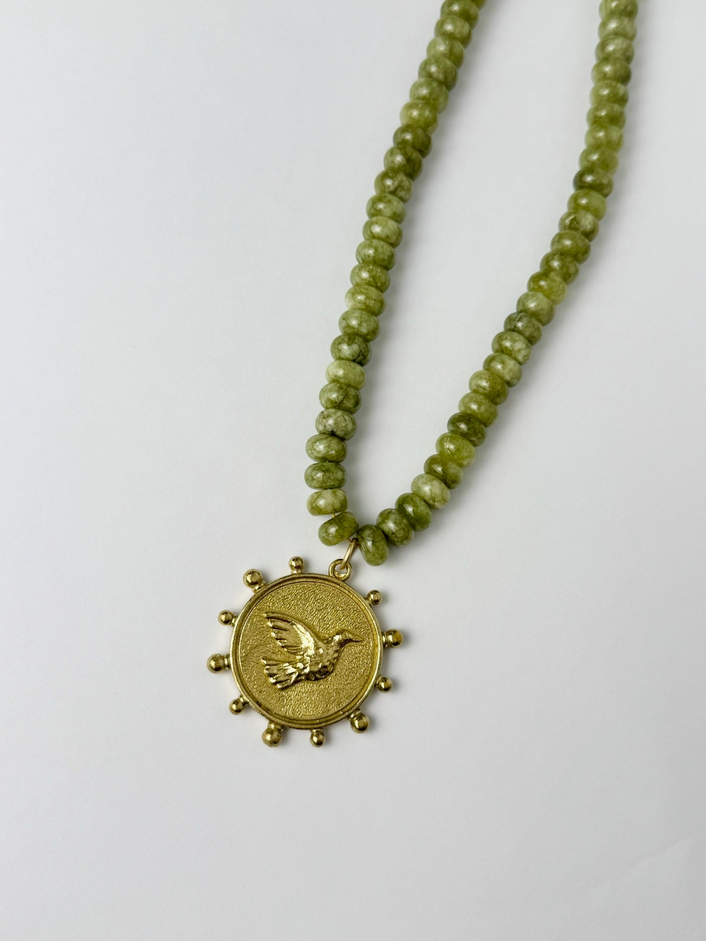 Green Marble Beaded Duck Necklace