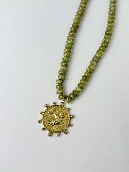 Green Marble Beaded Duck Necklace