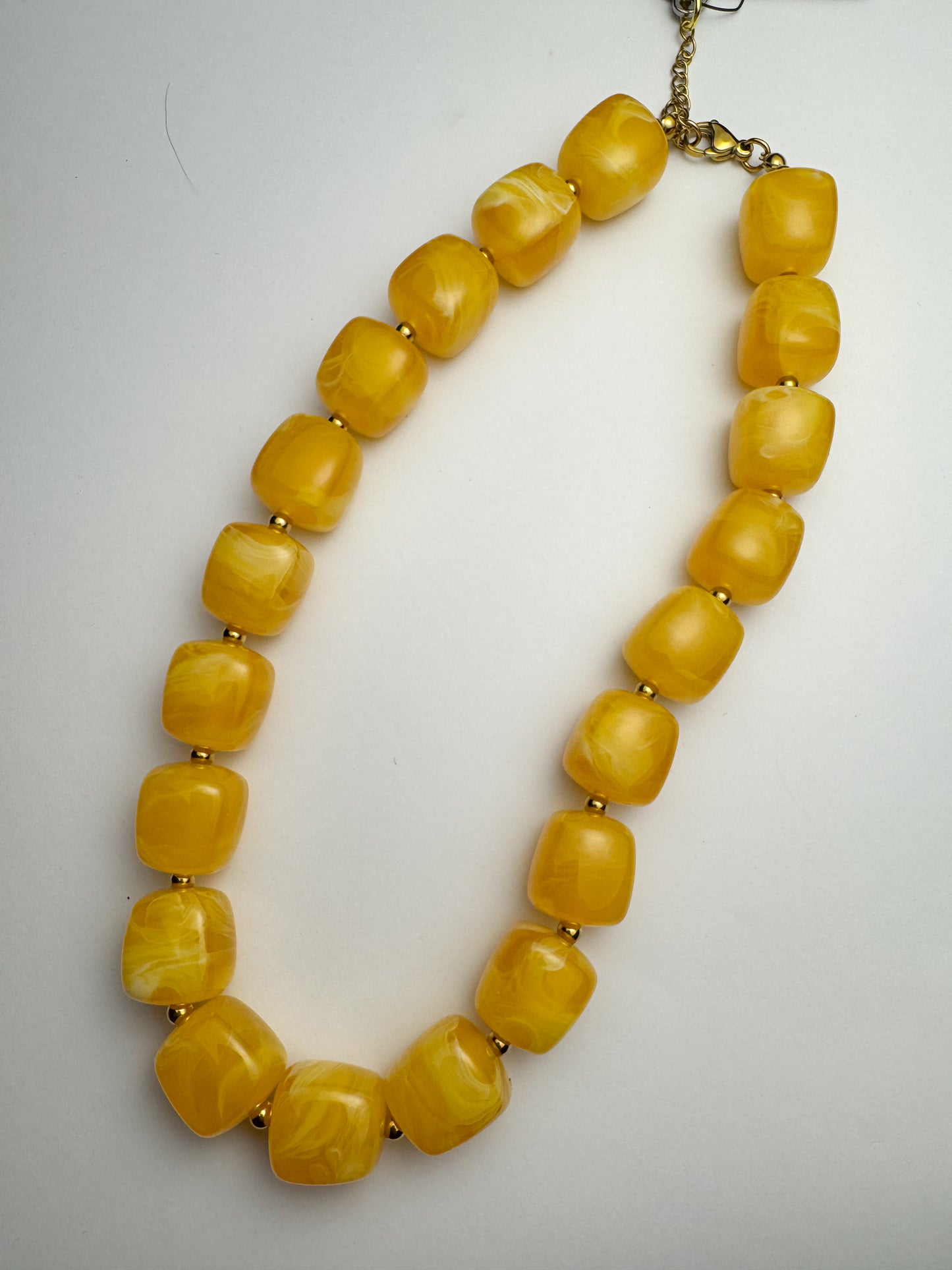 Yellow Square Beaded Necklace