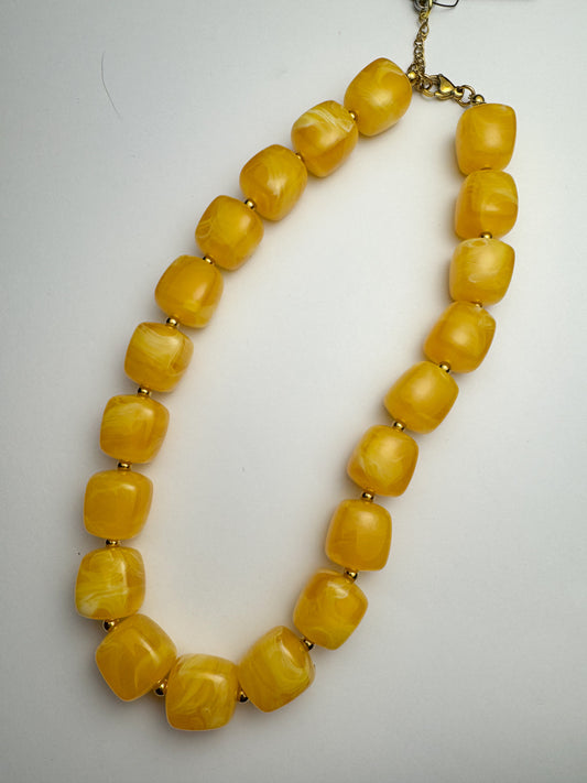 Yellow Square Beaded Necklace