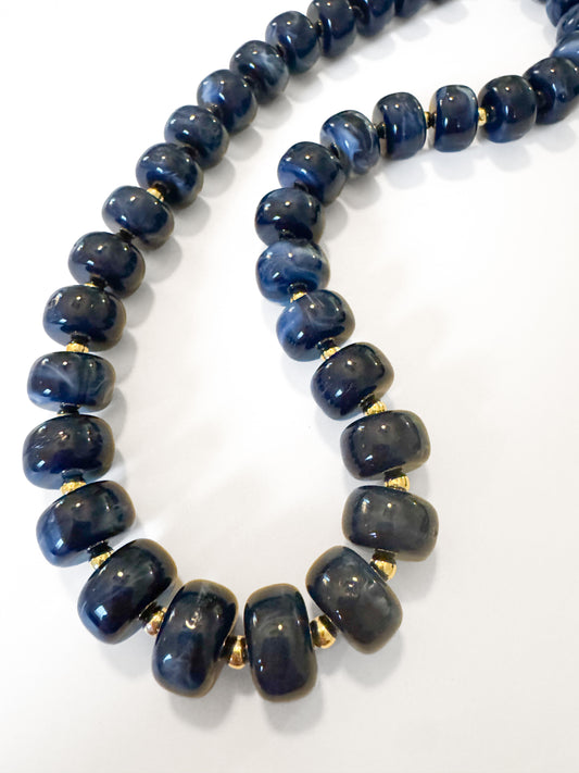 Navy Small Beaded Necklace