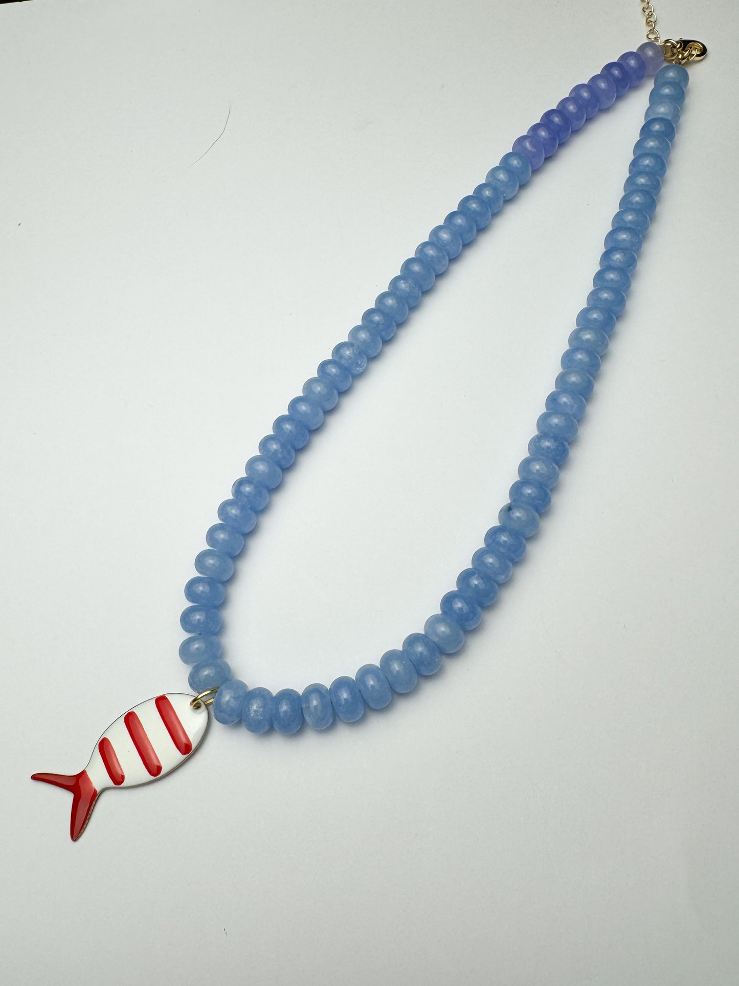Blue Beaded Red Fish Necklace