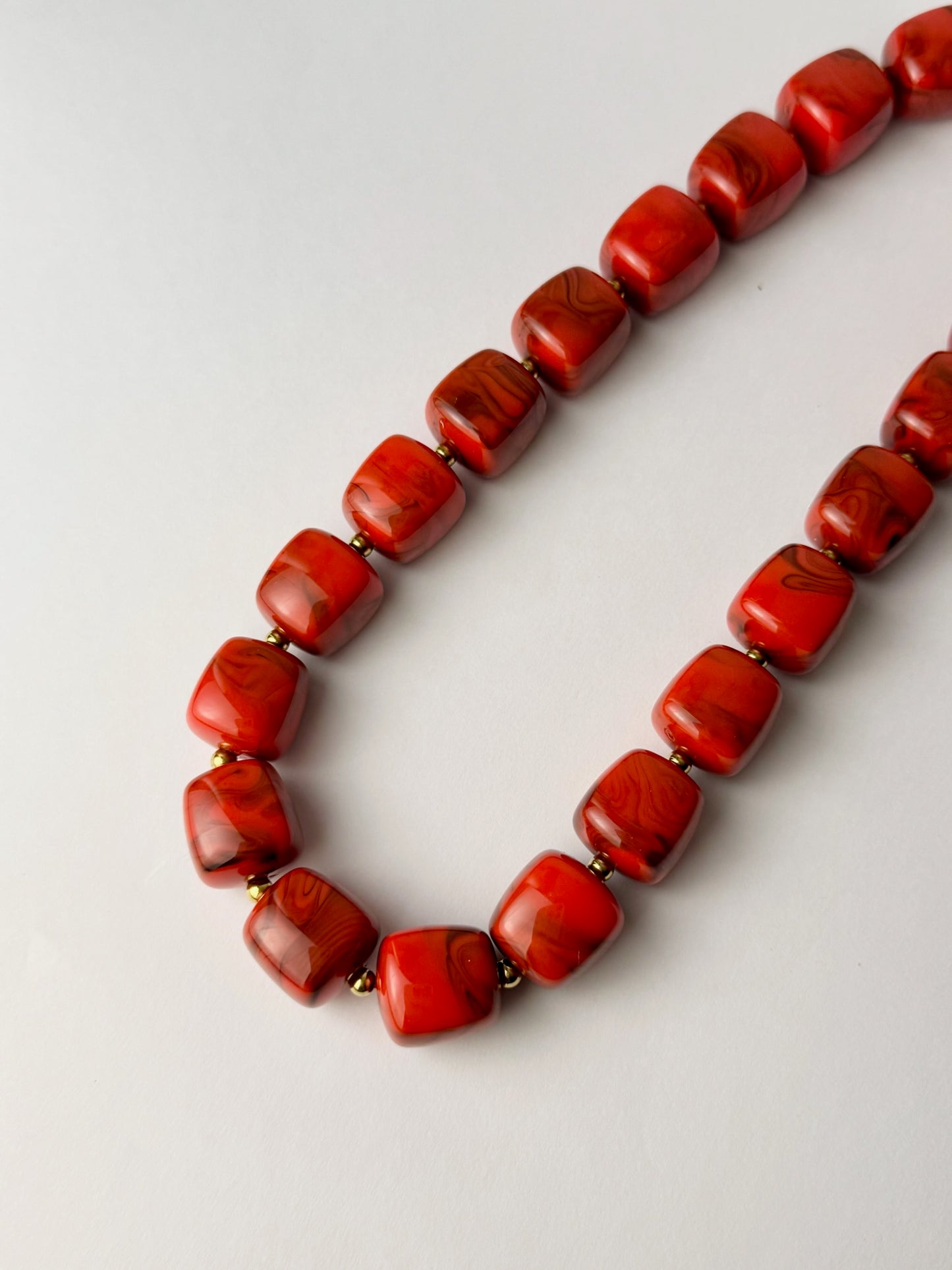 Red and Black Marble Beaded Necklace