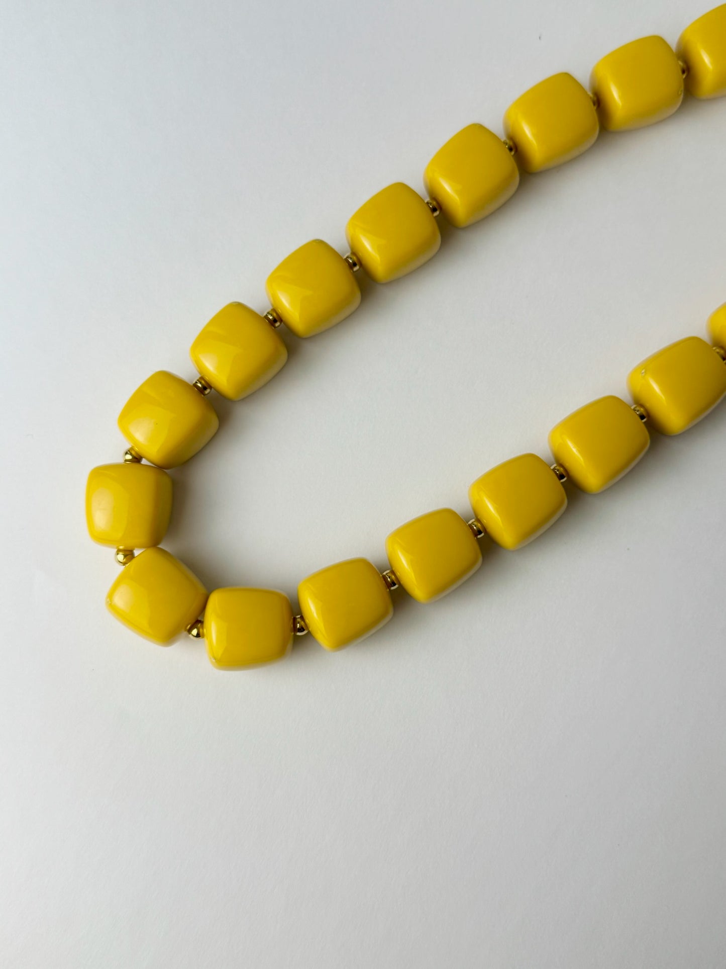 Yellow Beaded Necklace- Square Beads