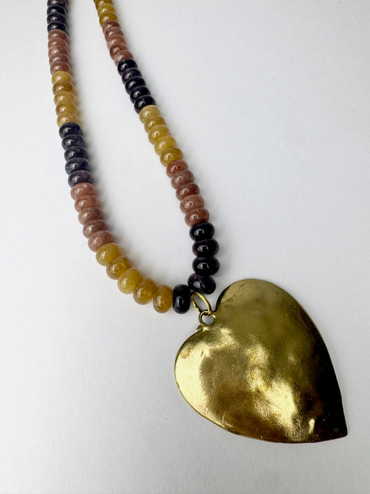 Gold Heart Multi Bead Necklace