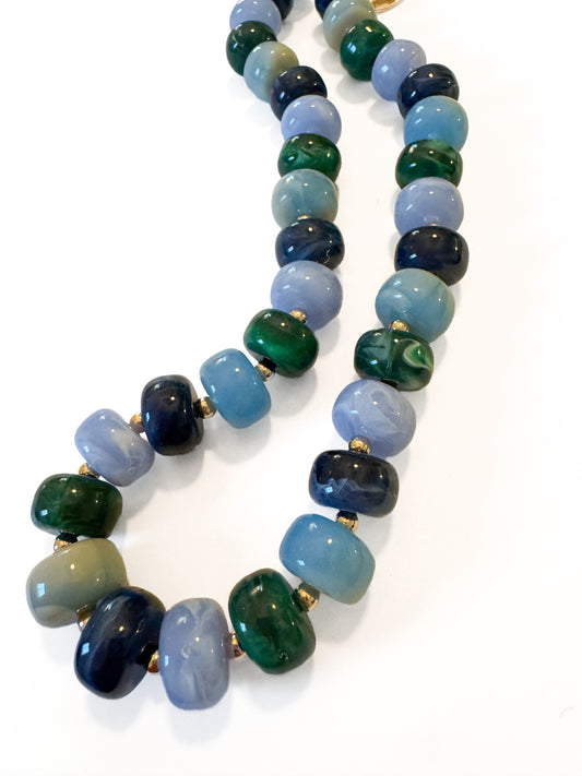 Blue Green Multi Small Beaded Necklace