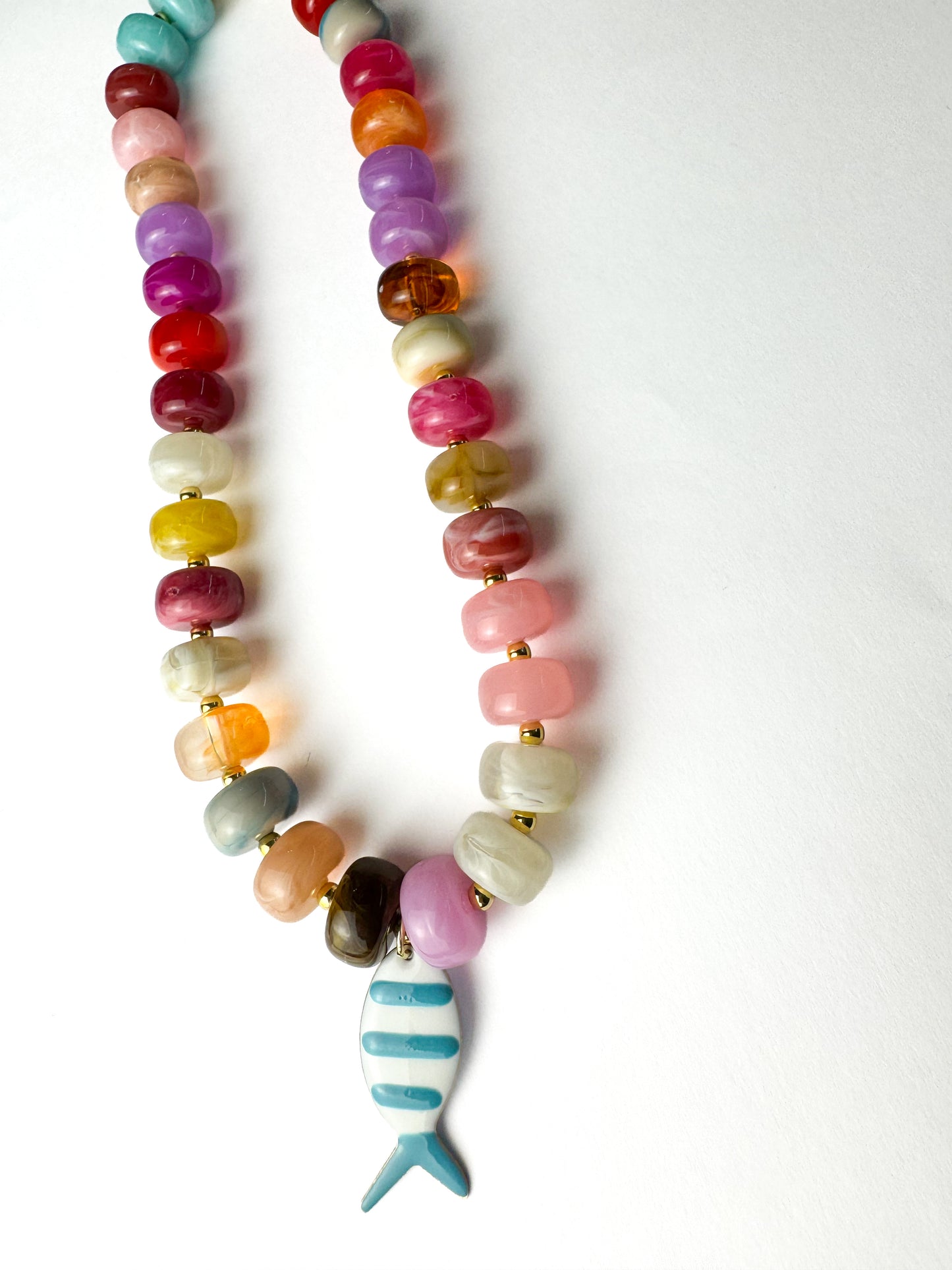 Multi Color Blue Striped Fish Necklace