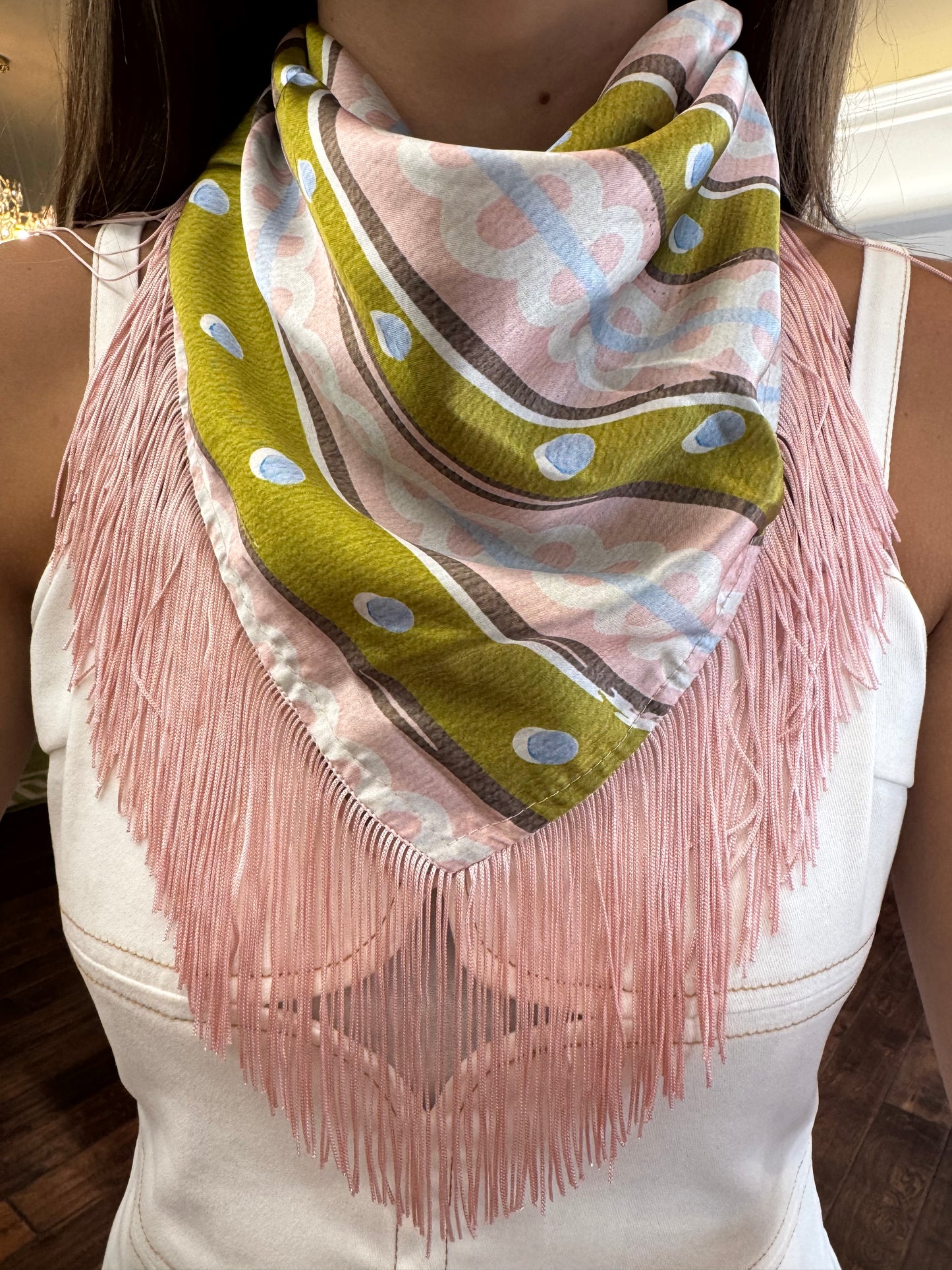 Pink, Green, and Blue Fringe Scarf