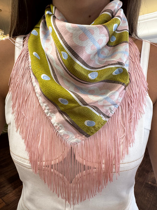 Pink, Green, and Blue Fringe Scarf