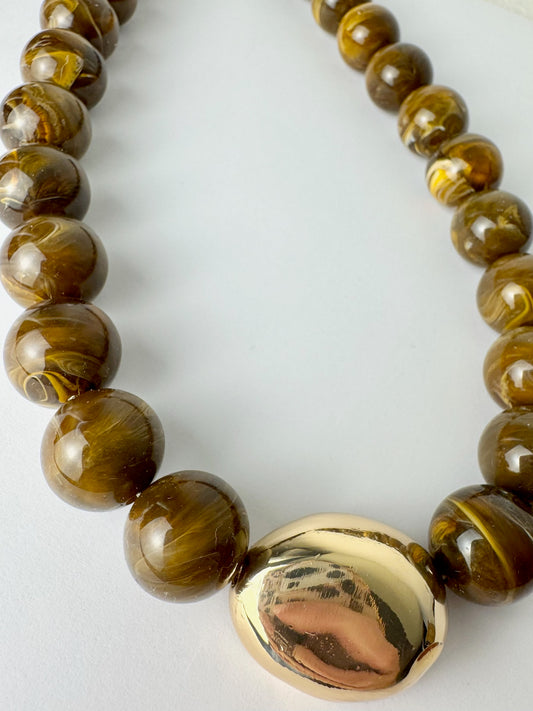 Brown and Gold Beaded Necklace
