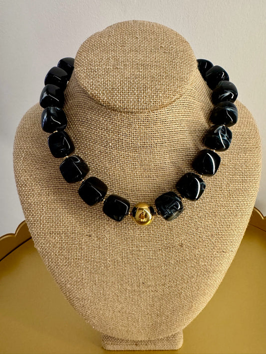 Black Marble Beaded Necklace