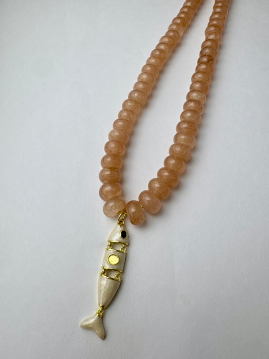 Tan Beaded Fish Necklace