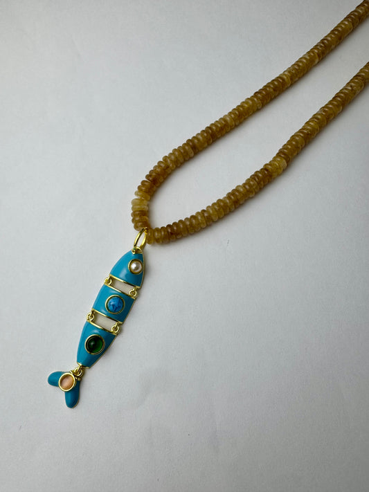 Brown & Blue Fish Necklace