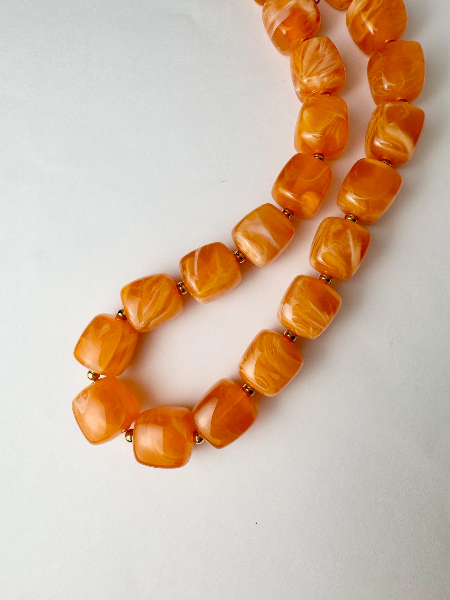 Orange Square Beaded Necklace