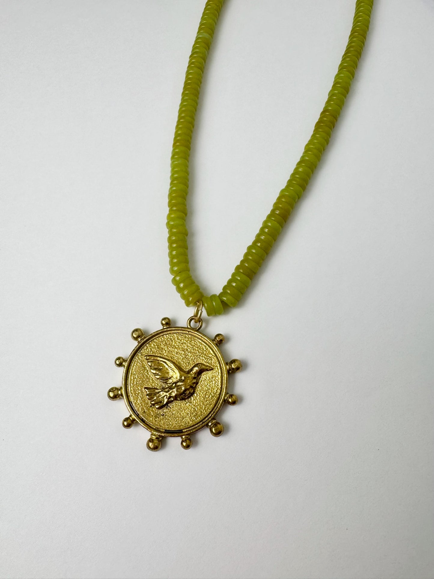 Green Beaded Duck Necklace