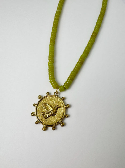Green Beaded Duck Necklace